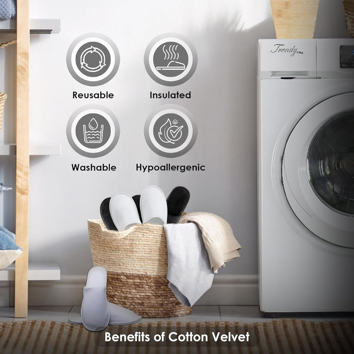 Spa Slippers 6-12 Pairs, Unisex Disposable Slippers Closed Toe Washable, Reusable, Bridal, Indoor, House, Bathroom, Bedroom, Hotel, for Guest