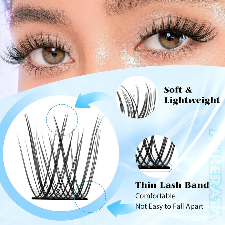 Natural Lash Clusters Wispy Eyelash Clusters 110Pcs Cluster Eyelash Extensions C Curl Individual Lashes 10-16MM Mix Length Natural Look Lashes Clusters with Thin Lash Band, Black