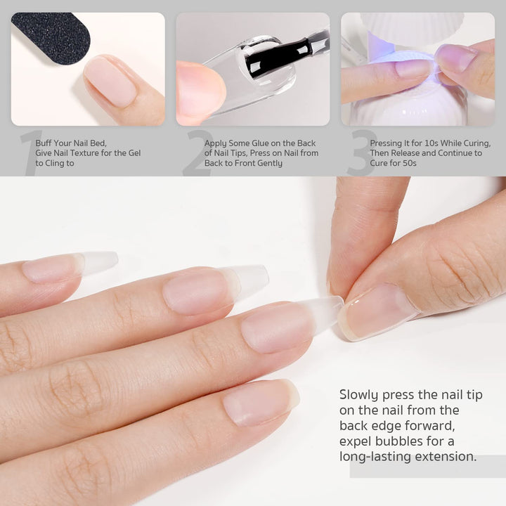 2Pcs 16Ml Gel Nail Glue for Acrylic Nails Tips, 2 in 1 Nail Glue and Base Coat, UV Light Cure