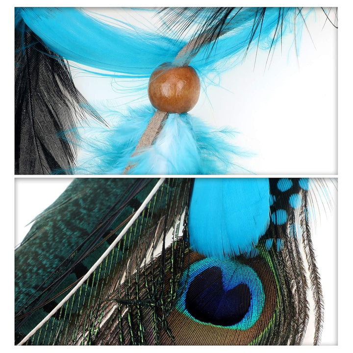 2Pcs Feather Hair Clip-In Extensions for Women Halloween Cosplay Costume Carnival Party Headdress, Handmade Bohemian Hippie Hair Clip Comb, Mixed Peacock Pheasant Tails Feather Clips Black Brown