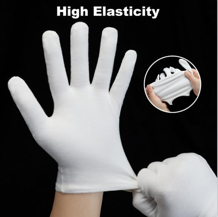 3 Pairs White Cotton Gloves, Premium Cotton Gloves for Dry Hands Sleeping, White Gloves for Moisturizing Hands Women and Men, Cloth Gloves for Eczema, Spa Glove for Lotion Overnight by