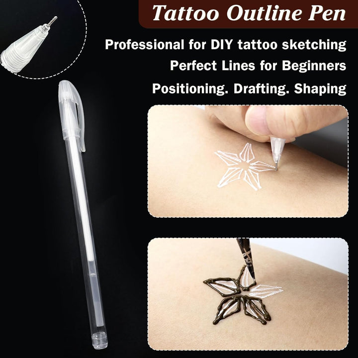 Brown Temporary Tattoo Kit,Temporary Tattoos Stencils Kit (3Pcs Brown Tattoo Cones 4 Reusable Templates 1Pcs Tattoo Outline Pen)， Waterproof,Diy Body Art for Women Men