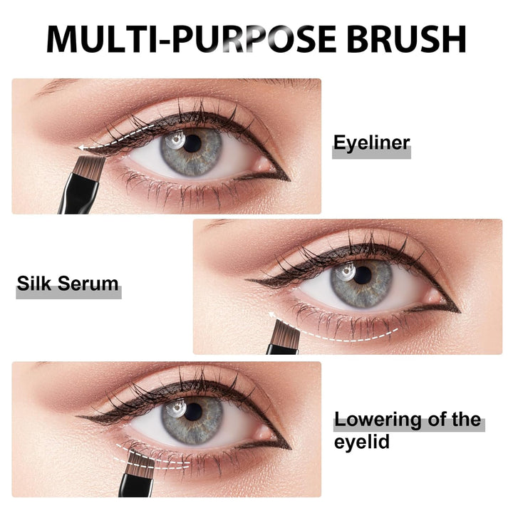 Angled Eyeliner Brush - Precision Ultral Thin Angle Eye Liner Brushes Fine Point with Flat Synthetic Bristles for Brow Powder, Smooth Gel, Cream, or Liquid for Creating Sharp Lines, Detailed Eye Looks