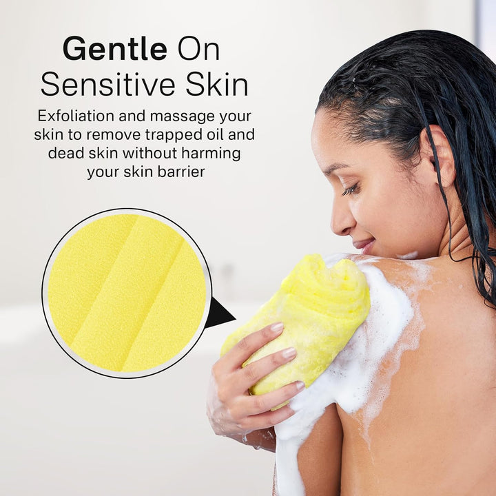 Exfoliating Washcloth Towel [3 Pack], Japanese Exfoliating Wash Cloth, Korean Body Scrubber Exfoliator, Back Scrubber Washer for Shower Bath, Body Scrub African Net Sponge Loofah Luffa Colors