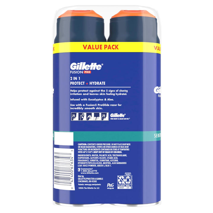 PRO Shaving Gel for Men Cools to Soothe Skin and Hydrates Facial Hair, TWIN PACK - Total 14Oz, Proglide Sensitive 2 in 1 Shave Gel