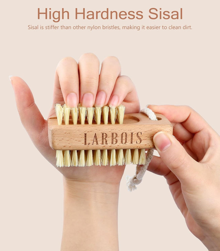 Nail Brush for Cleaning Fingernails, 2Pack Wooden Nail Brushes Fingernail Brush for Cleaning Nail Scrub Brush Two-Sided with Hanging Rope (Beechwood)