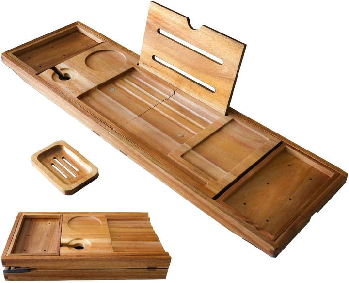 Foldable Bathtub Tray Expandable to 105Cm for Luxury Bath, Bath Tray for Bathtub (Bamboo)