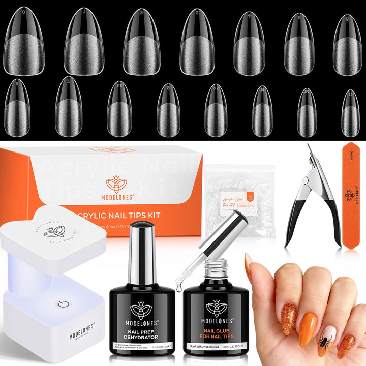 Gel Nail Kit Almond, Upgrade 15Sizes Fake Nails, 9-In-One Glue Dehydrator & Mini U V Light Clipper, 510Pcs Medium Almond Press on Tips for Extension DIY Salon Home Gift