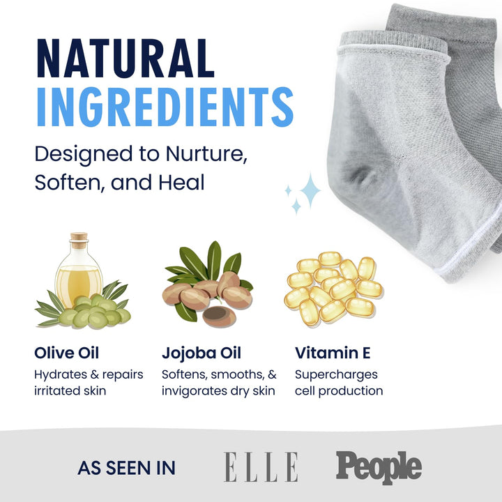 Moisturizing Heel Socks for Dry Cracked Heels Treatment - Infused with Olive Oil, Jojoba Oil and Vitamin E - 2 Pairs - Stocking Stuffers for Adults - Original Formula