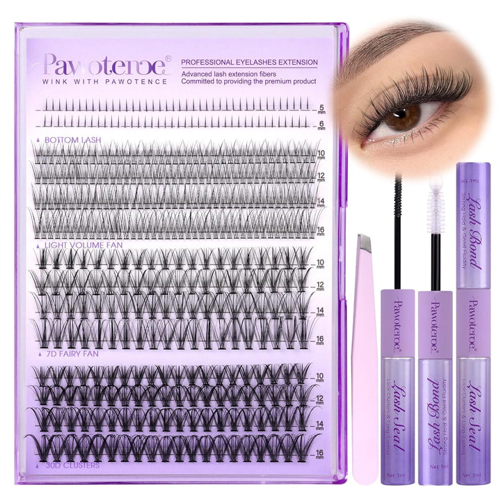 Lash Extension Kit DIY 280Pcs Lash Clusters Eyelash Extension Kit, 9-16Mm 30D 40D Individual Lashes Kit with Lash Bond and Seal, Lash Tweezers for Self Use (30D&40D, 0.07D, 9-16Mm, Kit)