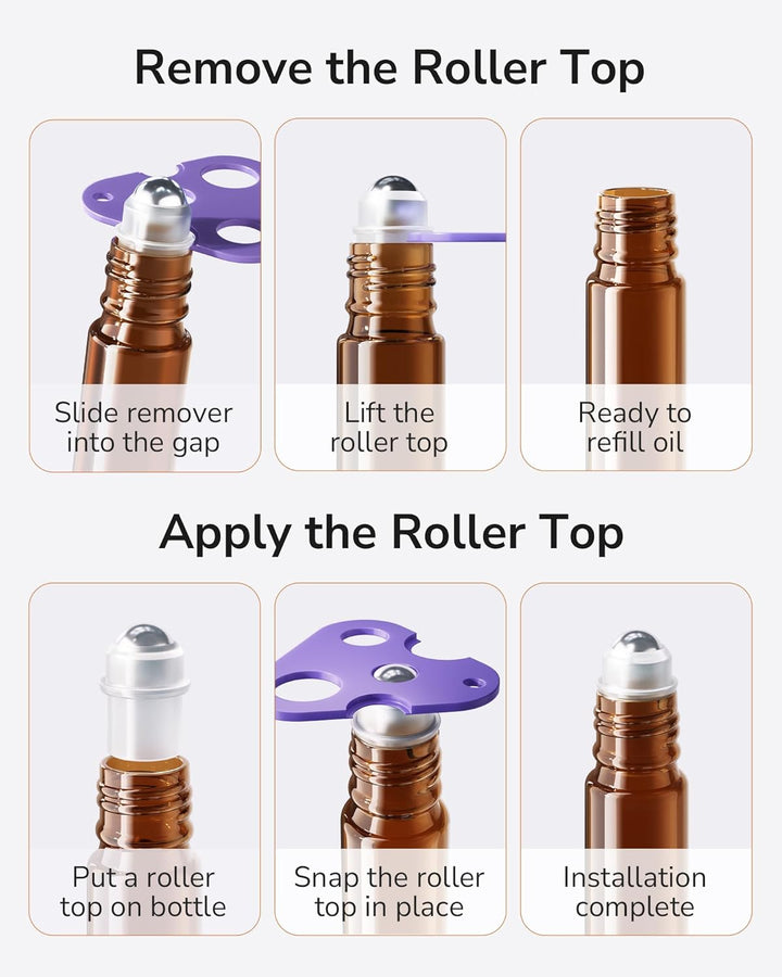 48-Pack Essential Oil Roller Bottles 10Ml, Empty Bottles with Stainless Steel Roller Balls and Waterproof Labels, Amber Roller Balls for Essential Oils