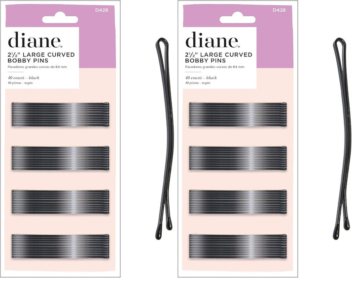 2.5” Curved Black Bobby Pins for Women, Girls, Salon, Hairdressing, Rollers, Long and Thick Hair, Large Flat Hair Pins with Ball Tips for Securing Updos, Flyaways, 40 Count