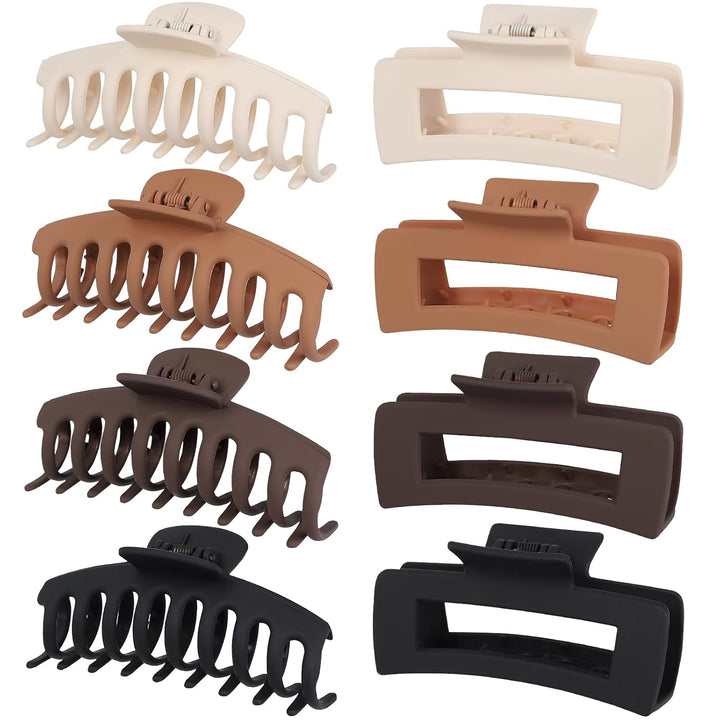 8 Pcs Large Hair Claw Clips 4.1 Inch Non-Slip Big Square Matte Claws for Women, Strong Hold Banana Clips for Thick Thin Hair
