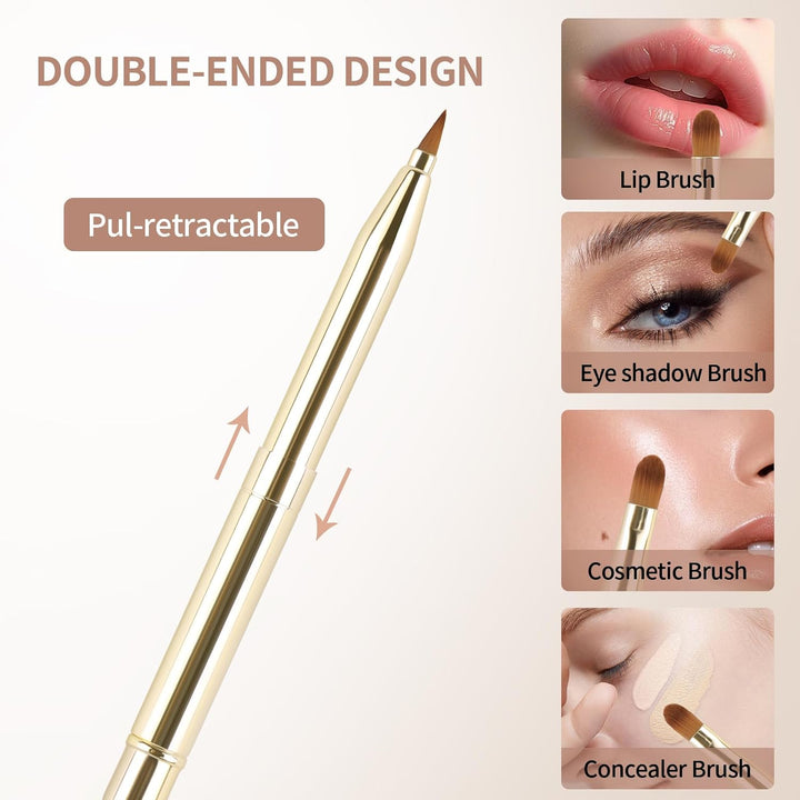 3 Pack Retractable Lip Brush for Lipstick, Retractable Lip Brushes Double-Ended Travel Lip Makeup Brush Set for Lipstick Lip Gloss Include Lid