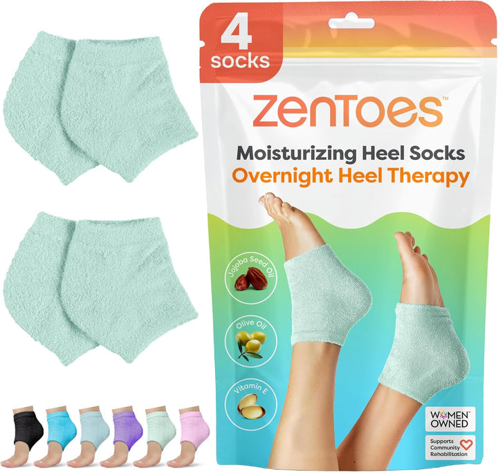 Moisturizing Socks for Cracked Heel Treatment - Vitamin E, Olive Oil and Jojoba Oil Infused Heel Socks to Soften and Hydrate (Fuzzy Blue, Regular)