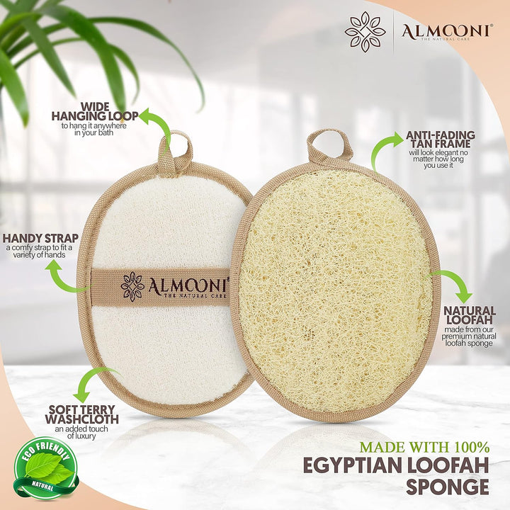 Natural Loofah Exfoliating Body Scrubber, Made with Natural Egyptian Shower Loofah Sponge, Bath Shower Loofah Sponge for Women and Men, for Face and Body That Gets You Clean - 2 Count (1 Pack)