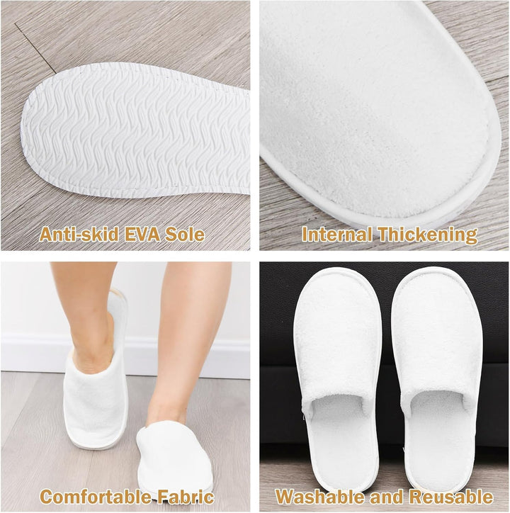 6 Pairs Disposable Slippers for Guests, Washable Spa Slippers House Slippers for Guests, Hotel Slipper Guest Slipper for Shoeless Home, Non Slip Indoor Slipper for Women Men