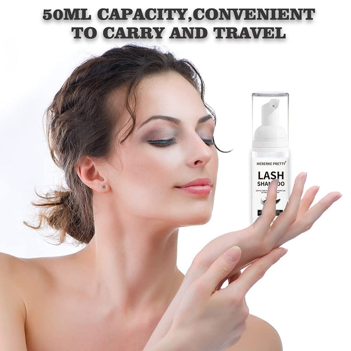Eyelash Extension Shampoo 50 Ml + Brush - Eyelid Foaming Cleanser - Sensitive Paraben & Sulfate Free - Eyelash Wash and Lash Bath for Extensions - Salon Use and Home Care