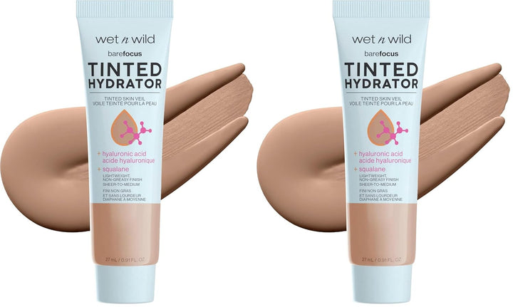 Bare Focus Tinted Hydrator Tinted Skin Veil, Lightweight Buildable Coverage with Hyaluronic Acid & Vegan Squalane, Sheer-To-Medium Coverage, Semi-Matte Finish, Cruelty-Free - Light Medium