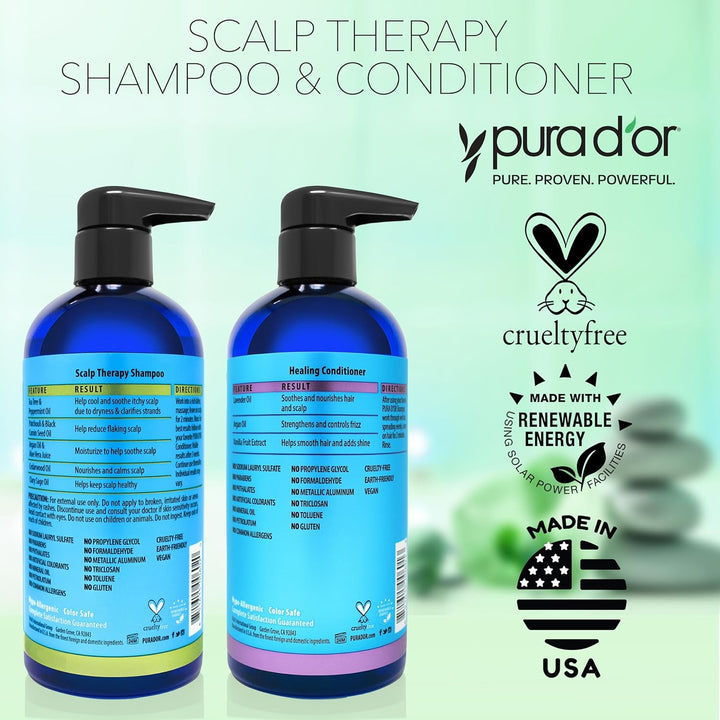 Scalp Therapy Shampoo & Conditioner Set (16Oz X 2) Dry, Itchy Scalp-Hydrates & Nourishes Hair W/Tea Tree, Peppermint, Argan Oil & Biotin, All Hair Type, Men Women (Packaging Varies)