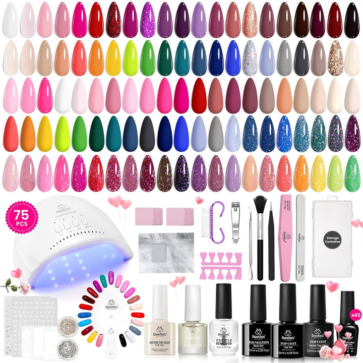 Beetles Gel Nail Polish Kit with U V Light 68 Pcs Emotional Spectrum 35 Colors Gel Polish Nail Kit with Base and Matte&Glossy Top Coat Soak off All Season DIY Set Manicure Tools Gifts for Women