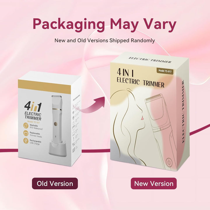 Electric Bikini Trimmer for Women - 4 in 1 Electric Razors for Women, Waterproof Pubic Hair Trimmers and Facial Hair Remover, Replaceable Shaver & Nose Hair Trimmer, Rechargeable Women'S Grooming Kit