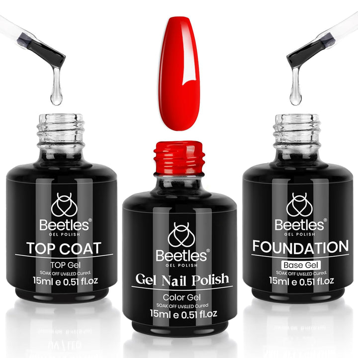 Beetles 3Pcs 15Ml White Gel Nail Polish and No Wipe Gel Top Coat & Base Coat Halloween Set, Soak off UV Lamp and Long Lasting Glossy Top Coat French Manicure Art Design Kit