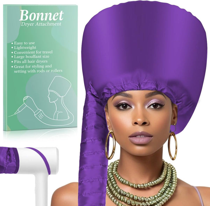 Hooded Hair Dryer Bonnet - Fast-Drying Bonnet Hair Dryer for Natural Hair, Deep Conditioning, Styling, & Curl Enhancing - Adjustable Fit, Heat Distribution, Portable & Lightweight for Travel（Black）