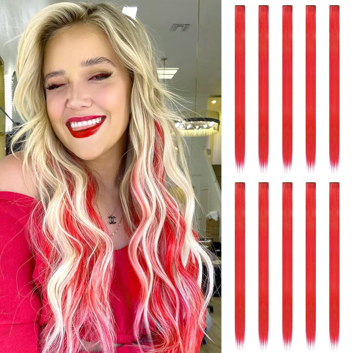 Colored Clip in Hair Extensions - 10 PCS Skyblue Light Blue Highlighted Hair Piece Straight Synthetic Clip in Hairpieces for Women 22 Inch