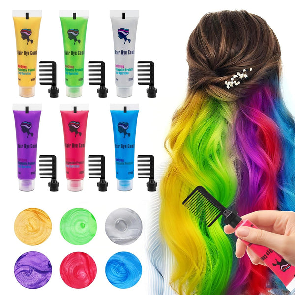 6PCS Temporary Hair Dye for Dark Hair, Hair Chalk for Girls, Kids Hair Dye, Washable Hair Color, Girl Gifts for 7-13 Year Old Girls Birthday