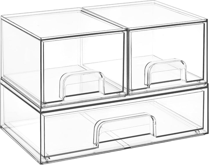 Stackable Storage Drawers Set of 5, Clear Plastic Organizer Bins for Beauty Supplies,Ideal for Vanity, Bathroom,Cabinet,Pantry Organization