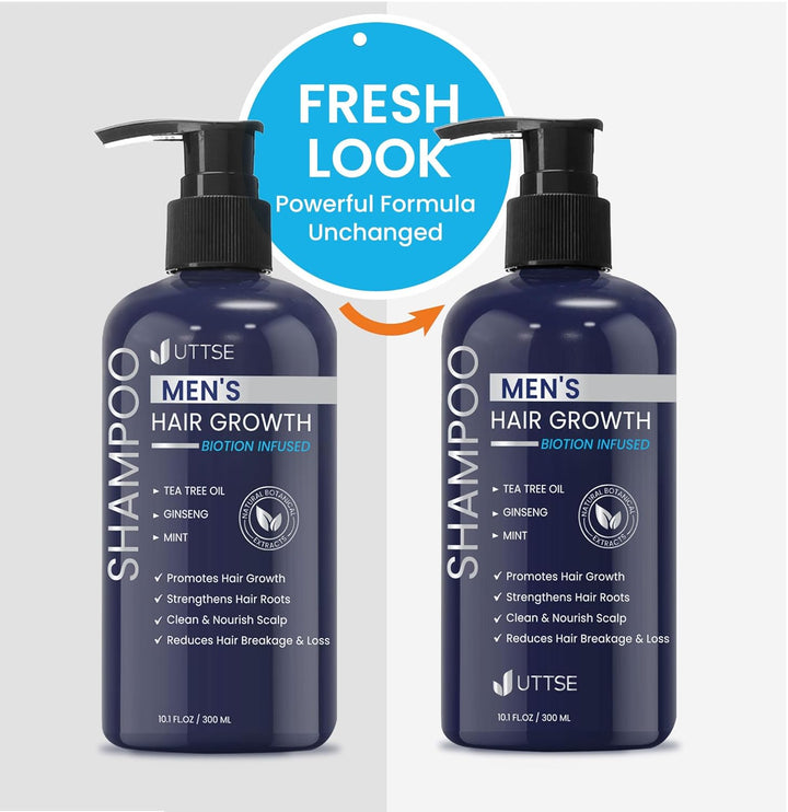 Biotion Hair Growth Shampoo for Men: Natural Thickening Shampoo with Tea Tree Oil Ginseng Mint for Hair Loss and Thinning Hair - 10.1 Fl.Oz, Dark Blue