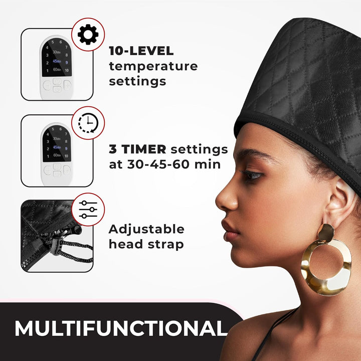 Hair Steamer for Natural Hair Home Use W/10-Level Heats up Quickly, Heat Cap for Deep Conditioning - Thermal Heat Cap for Black Hair, Great for Deep Conditioner (Black)