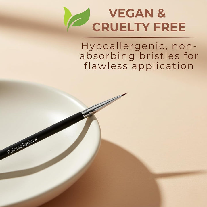 Pointed Eyeliner Brush - Ultra Fine Premium Synthetic Vegan Bristles - Precision Gel Eye Liner Brush for Makeup Artist-Quality Results, Cruelty Free by