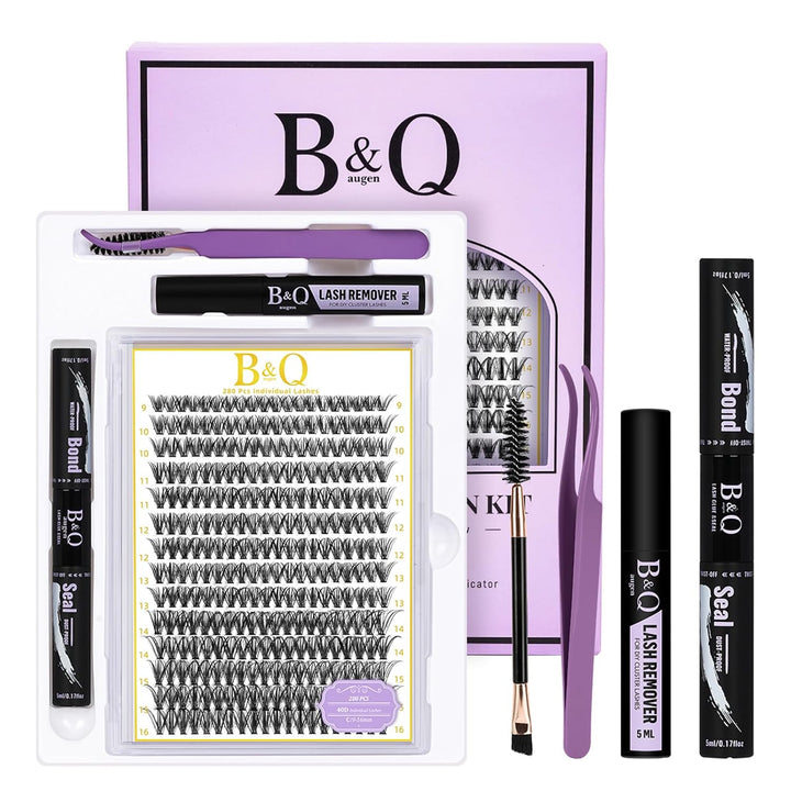 B&Q Lash Clusters Kit 280PCS Eyelash Clusters Kit,30D 40D D 9-16MIX Individual Lash Comfortable Eyelash Extension Set, Classic Look with Bond and Seal Waterproof, Remover DIY at Home(Set,30D+40D)