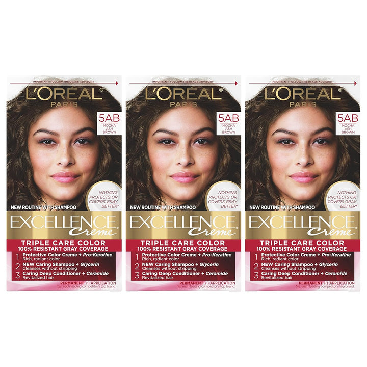 Excellence Crème Permanent Hair Dye, Triple Care Hair Color with Pro-Keratine Complex for 100% Gray Hair Coverage, 4 Dark Brown, 1 Kit