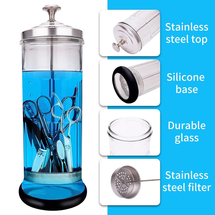 Disinfectant Sterilizer Jar - Durable Glass for Nail Tools and Barbershop Hair Stylist Tools (50 Oz /1500Ml)