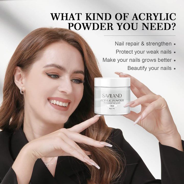 Clear Acrylic Powder 5.29OZ Large Capacity Acrylic Nail Powder Polymer Beginner Friendly Long Lasting No Need Nail Lamp Professional Acrylic Powder for French Manicure Nail Carving