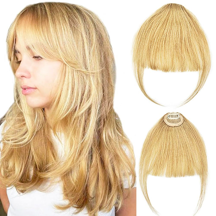 Clip in Bangs Real Human Hair Clip on Wispy Bangs Fringe with Temples Hairpieces Fake Front Bangs Extensions for Women Dark Brown Color