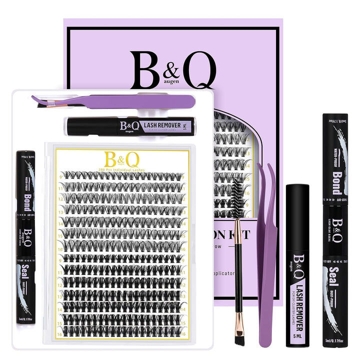 B&Q Lash Clusters Kit 280PCS Eyelash Clusters Kit,30D 40D D 9-16MIX Individual Lash Comfortable Eyelash Extension Set, Classic Look with Bond and Seal Waterproof, Remover DIY at Home(Set,30D+40D)