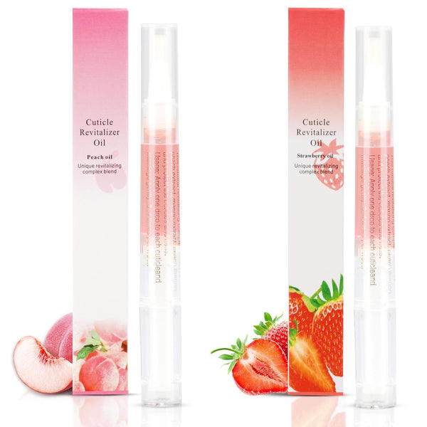 2PCS Cuticle Oil Pens for Nail Care,Cuticle Revitalizer Oil Pen with Soft Brush,Cuticle Oil to Prevent Nail Cracking and Dry (Peach & Strawberry Flavor)