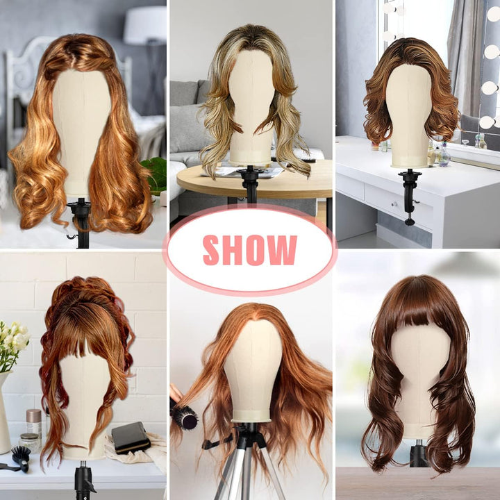 23 Inch Canvas Block Mannequin Head for Wigs Making Display with Wig Caps, T Pins, C Bristle Brush