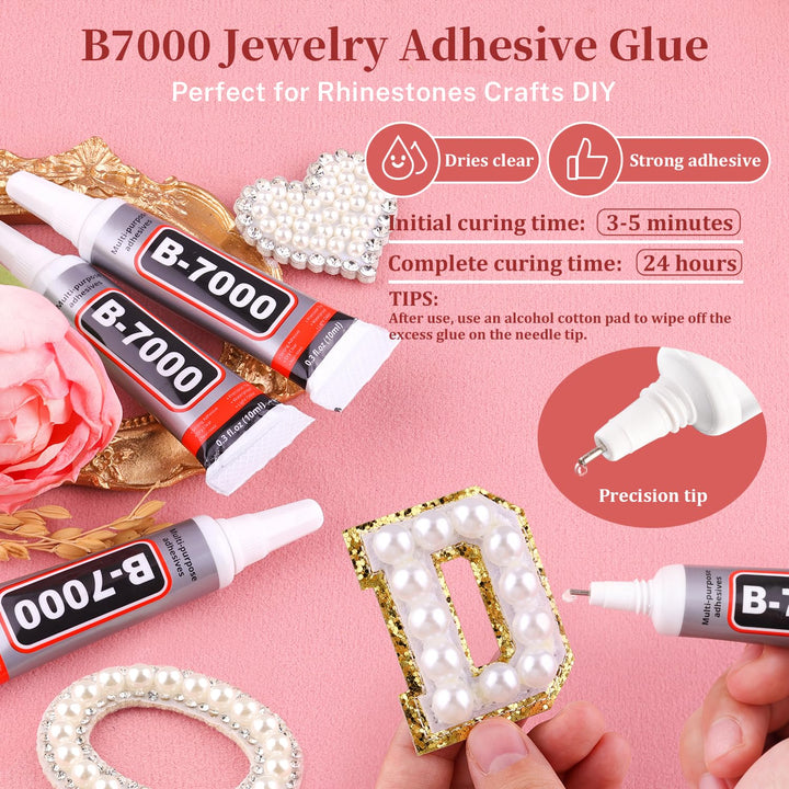 13000Pcs Flatback Pearls for Crafting (White), Assorted Size 2/3/4/5/6/8/10Mm Half Pearl Bead Gems with 3Pcs 10Ml B7000 Jewelry Glue, Bedazzling Kit for Crafts Shoes Graduation Cap Nail Art