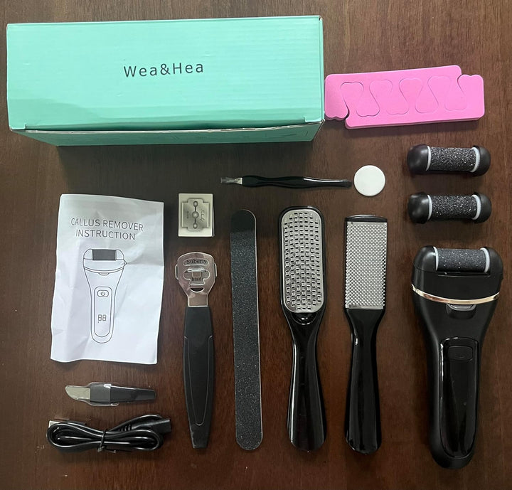 Electric Callus Remover for Feet with Rechargeable Waterproof 17 in 1 Professional Pedicure Kit with 3 Roller Heads 2 Speed Foot Care Tools Perfect for Dead Hard Cracked Dry Skin