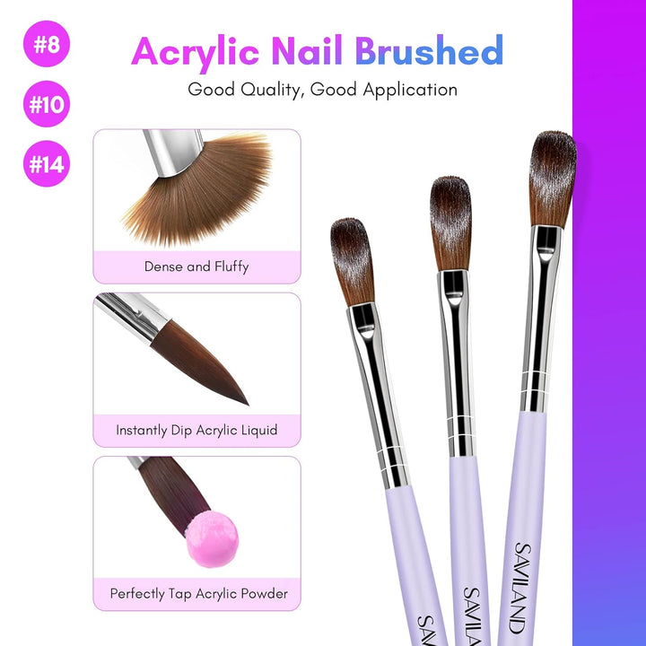 Monomer Acrylic Nail Liquid – 8.11Fl.Oz Acrylic Liquid with 3PCS Brushes Size（8/10/14) Non-Yellowing Monomer for DIY Home Nail Salon Use