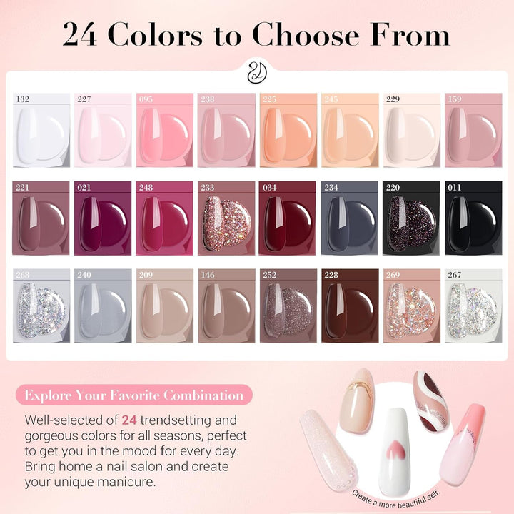 Dip Powder Nail Kit with Electric Nail Drill, 24 Colors Nude Pink Glitter Nail Powder Starter Kit with Dip Liquids Base Top Coat Activator Portable Manicure French Nail Art Essential Set