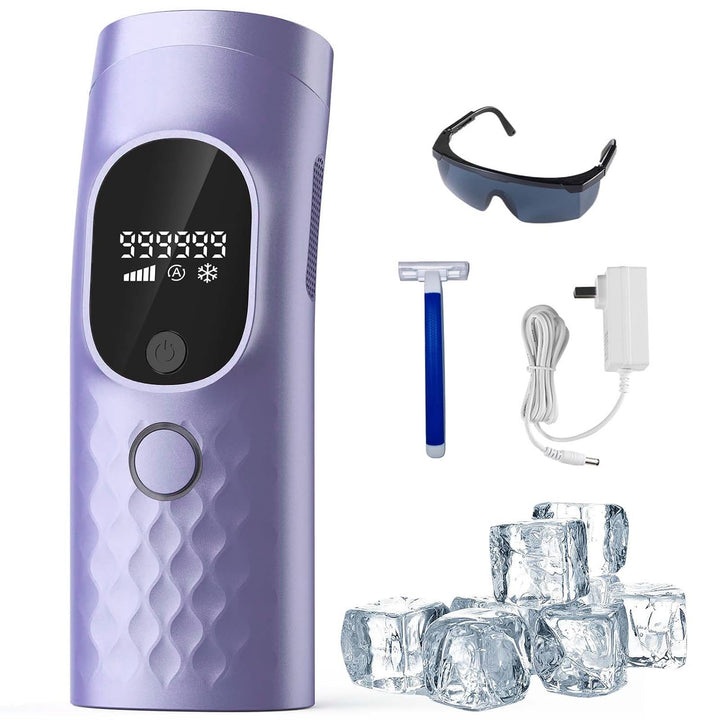 Laser Hair Removal for Women and Men - Permanent Painless Ice Cooling IPL Device Remover Machine with Shaver, Goggles, 999,999 Flashes for Body and Face, Corded