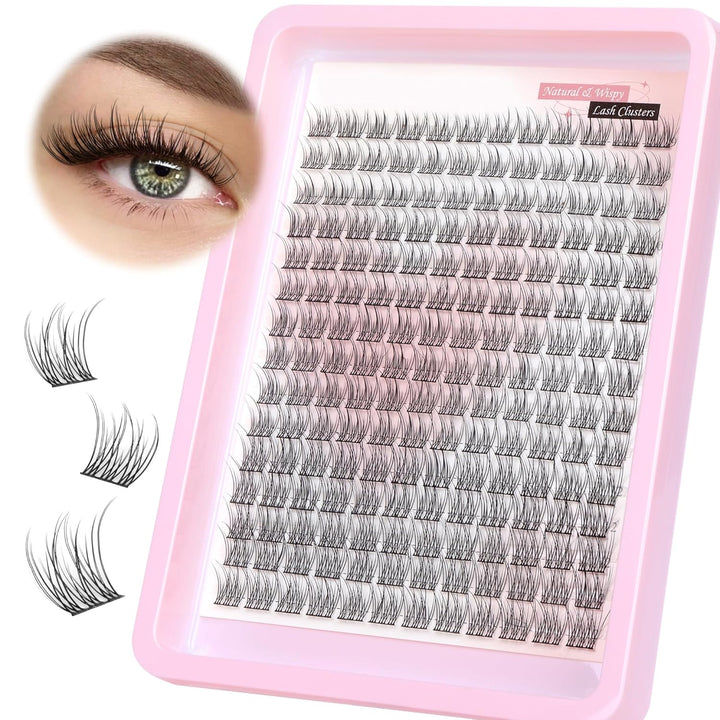Natural Lash Clusters Wispy Eyelash Clusters 110Pcs Cluster Eyelash Extensions C Curl Individual Lashes 10-16MM Mix Length Natural Look Lashes Clusters with Thin Lash Band, Black