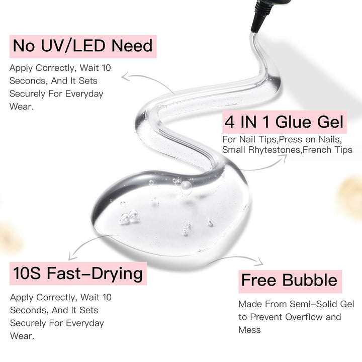 10G Semi-Solid Glue and 20Ml Pinpoint Glue Remover Kit - Gel for Press on Nails, Quick Dry No UV Lamp Needed with Gentle Non-Acetone Remover, Fake Nail Tips