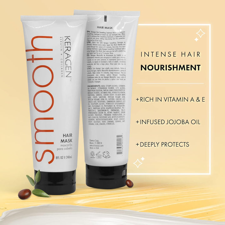 - Mask for Dry Damaged Hair, 8 Oz - Deep Moisturizing Conditioning Treatment, Repairs and Restore, Frizz-Free Infused with Keratin, Panthenol, Collagen, Jojoba Oil